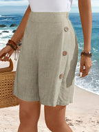 Zarelle | Women's High Waisted Button Accent Shorts Casual