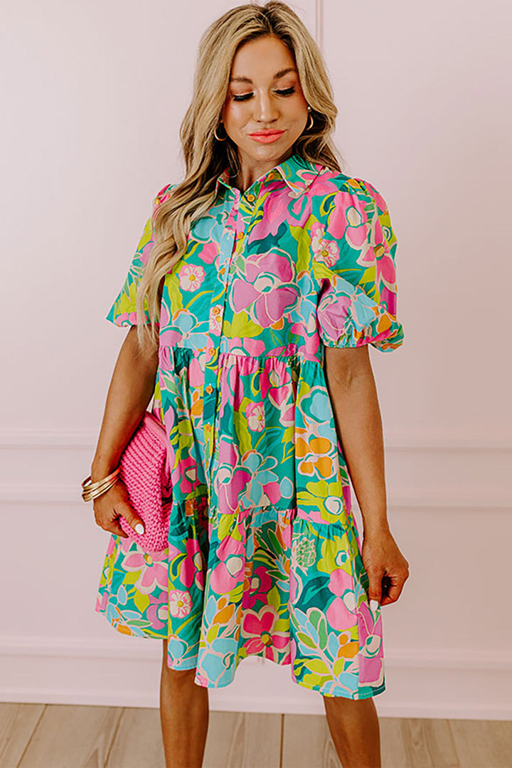 Cleo | Women's Floral Tiered Shirt Dress
