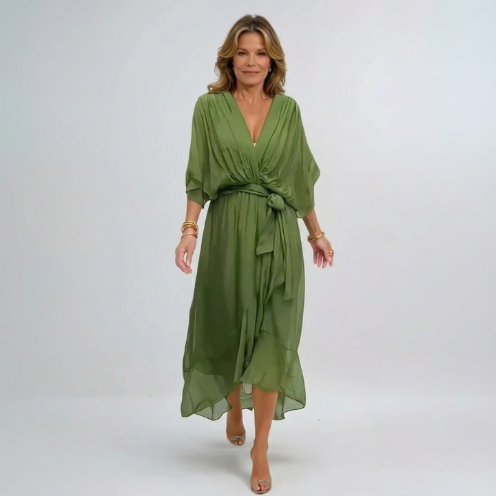 Bonnie | Women’s Chiffon Midi Wedding Guest Dress Tie Waist
