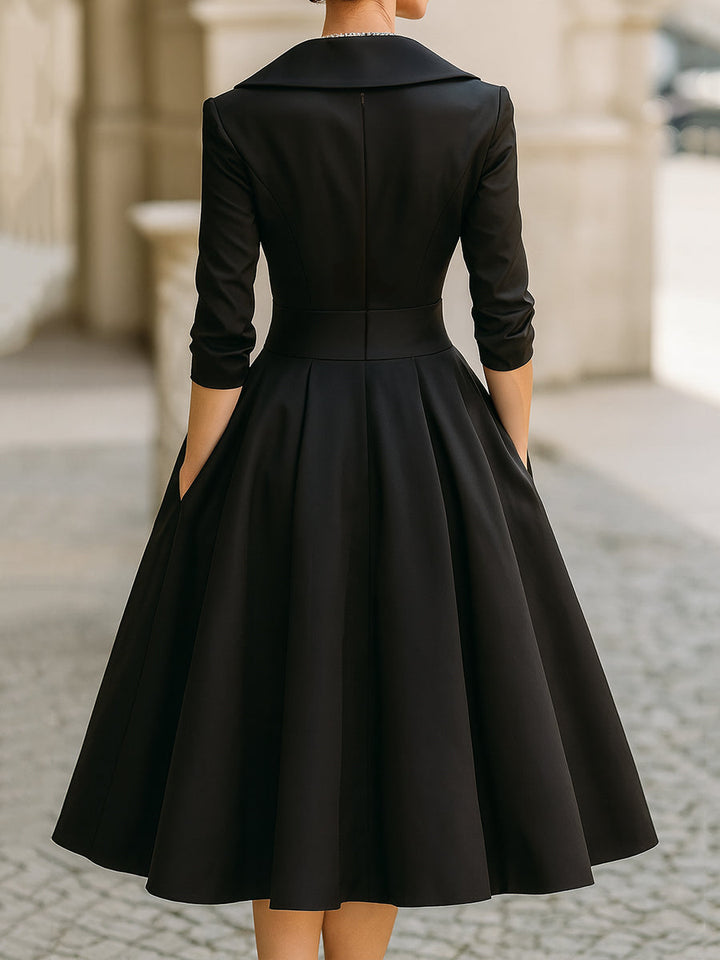 Arabelle | Women's Draped Collar Satin Midi Dress Elegant
