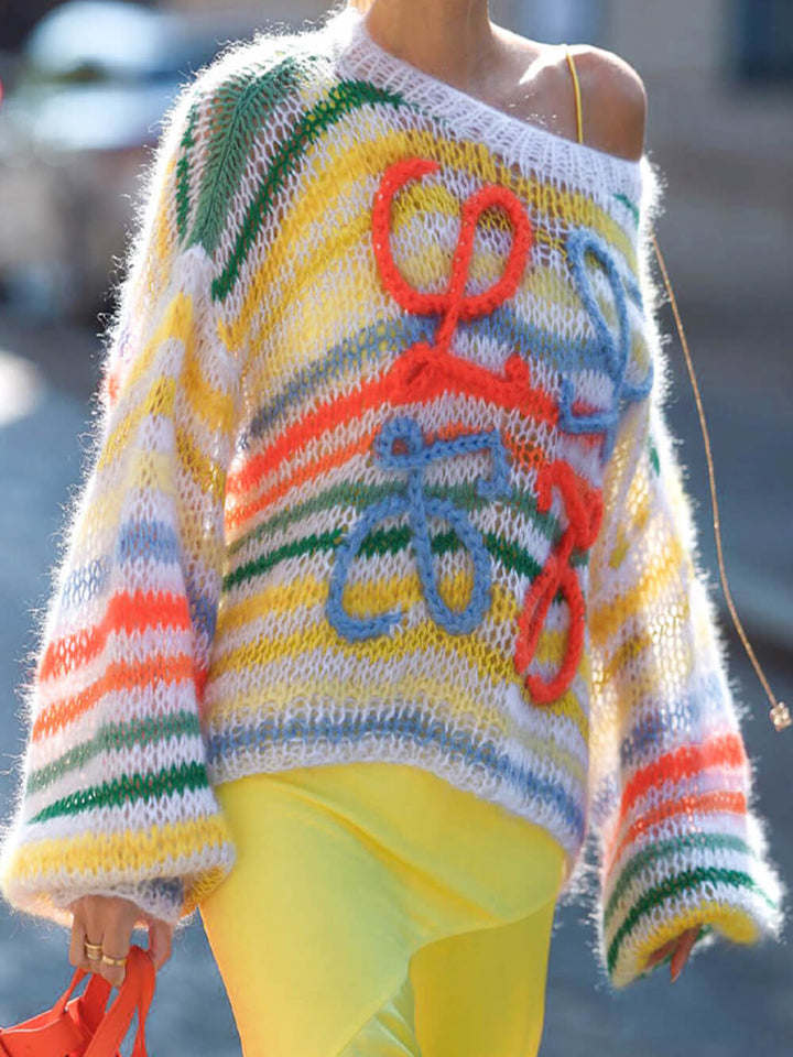 Rainbow Contrast Striped Sweater