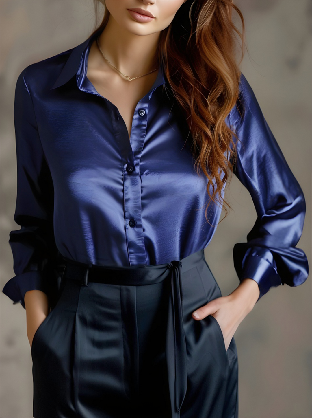 Sanne | Women's Black Satin Long Sleeve Blouse Elegant