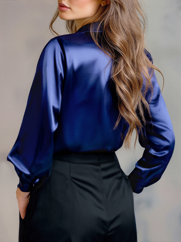 Sanne | Women's Black Satin Long Sleeve Blouse Elegant