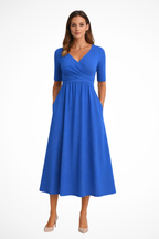 Thea | Women's Elegant V-Neck Midi Dress Classic
