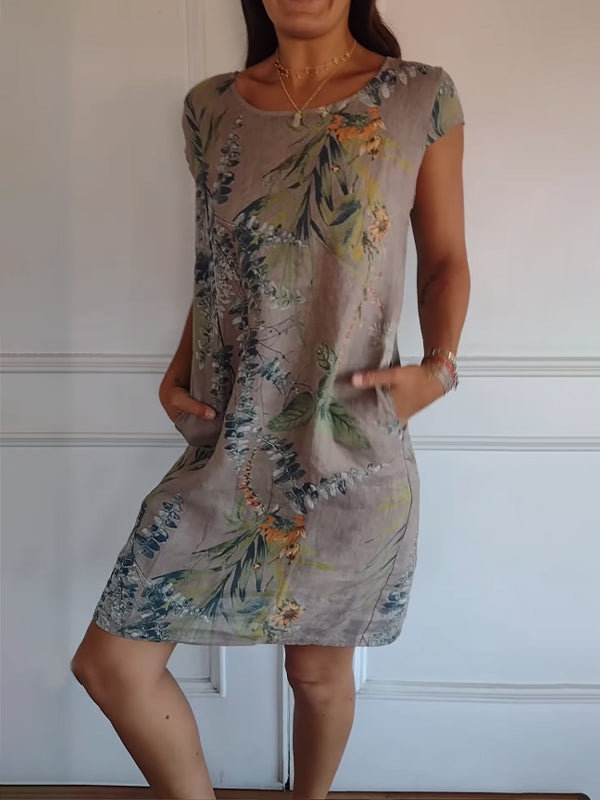 Isla | Women’s Leaf Print Midi Dress with Pockets