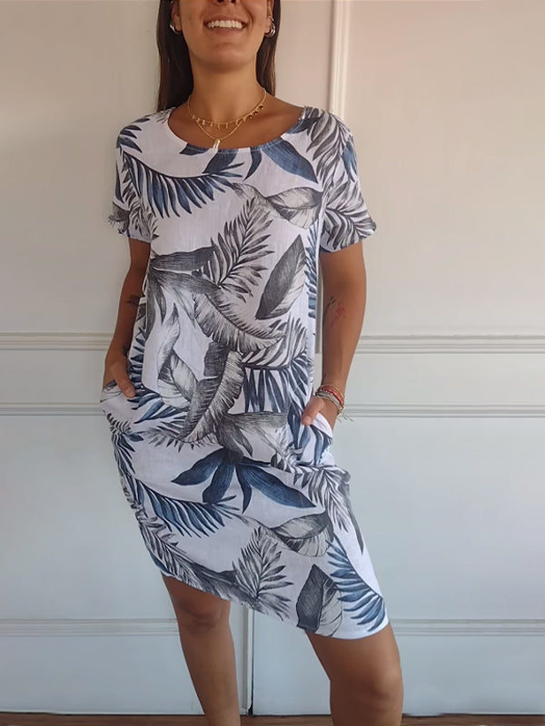 Isla | Women’s Leaf Print Midi Dress with Pockets