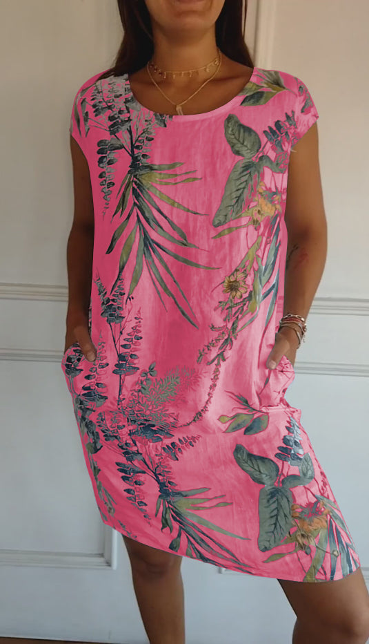 Isla | Women’s Leaf Print Midi Dress with Pockets