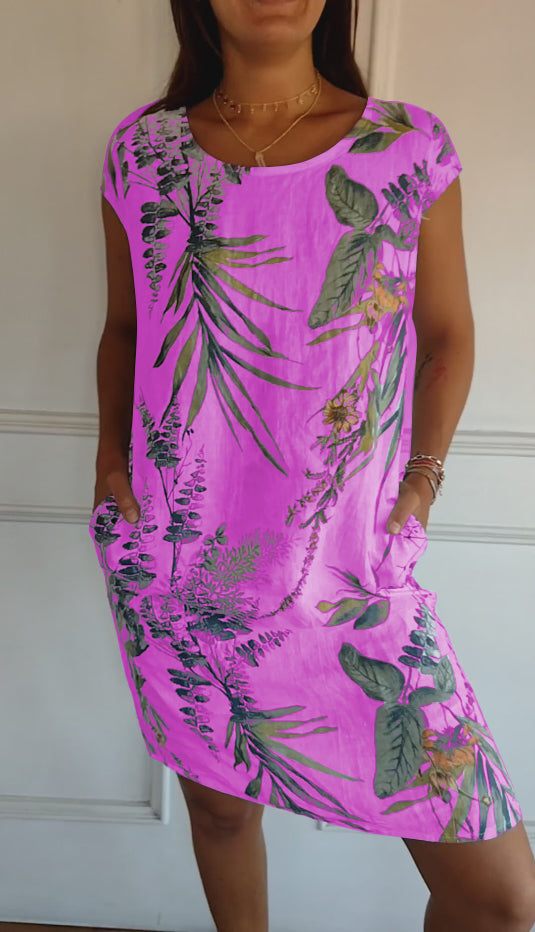Isla | Women’s Leaf Print Midi Dress with Pockets