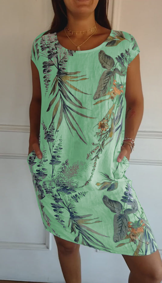 Isla | Women’s Leaf Print Midi Dress with Pockets