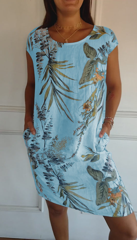 Isla | Women’s Leaf Print Midi Dress with Pockets