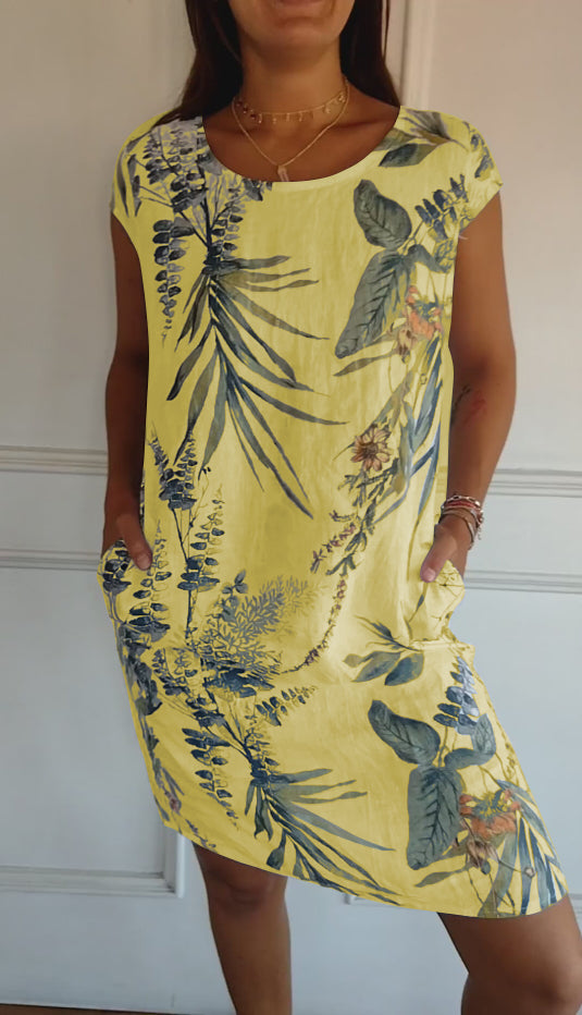 Isla | Women’s Leaf Print Midi Dress with Pockets