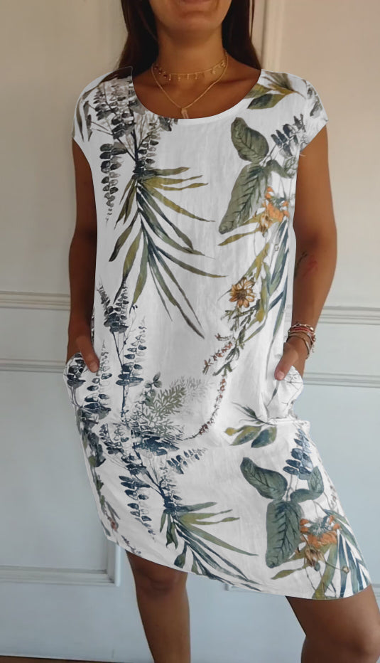 Isla | Women’s Leaf Print Midi Dress with Pockets