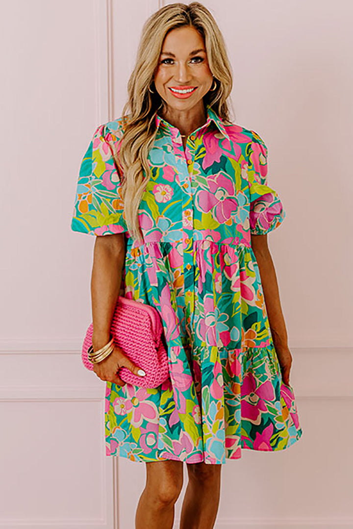 Cleo | Women's Floral Tiered Shirt Dress