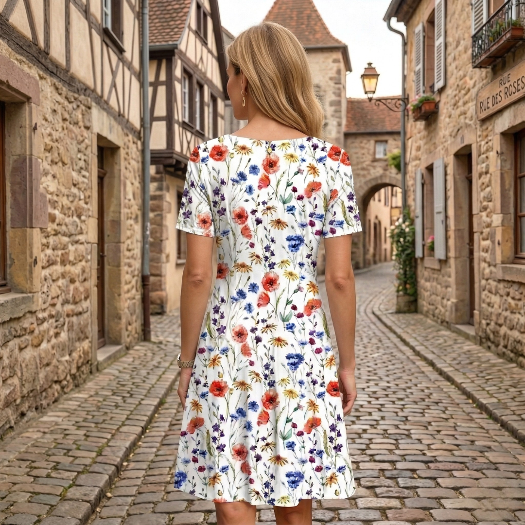 Nerissa | Women’s Short Sleeve A-Line Midi Summer Dress
