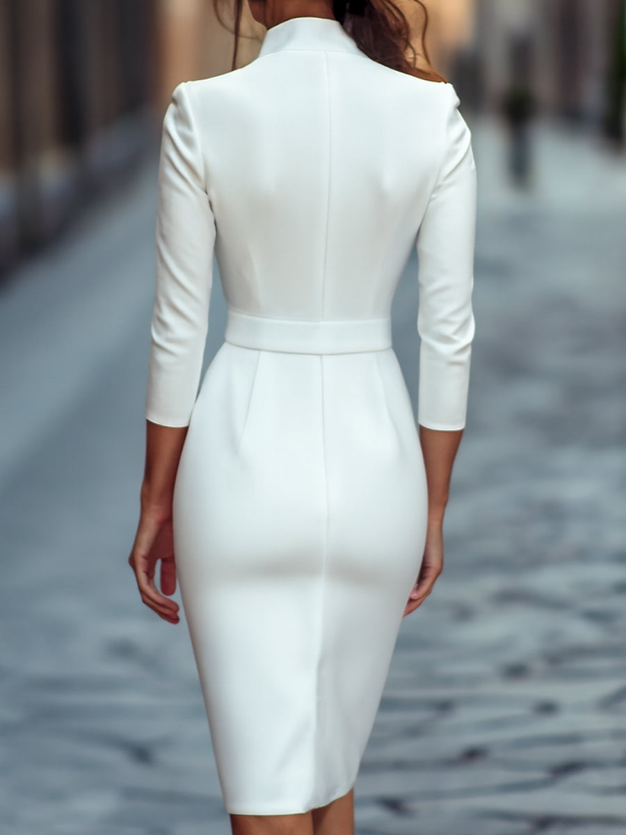 Calla | Women's Draped Collar Midi Dress Elegant