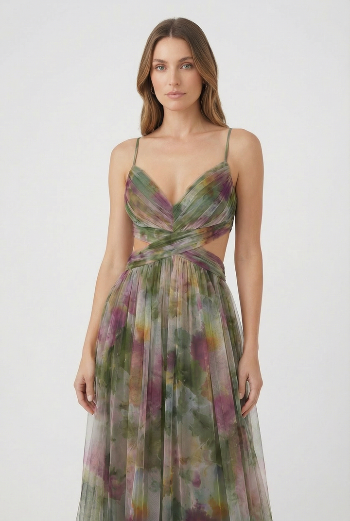 Sienna | Women's Floral Chiffon Maxi Dress Adjustable Elegant