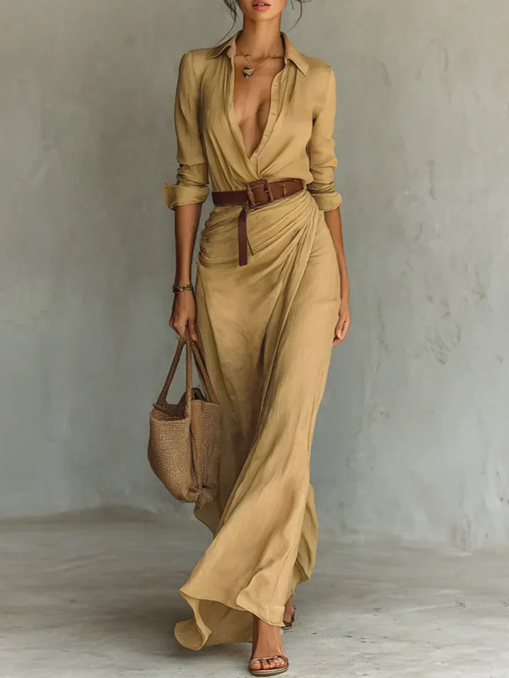 Sienna | Women's Wrap Shirt Maxi Dress Elegant