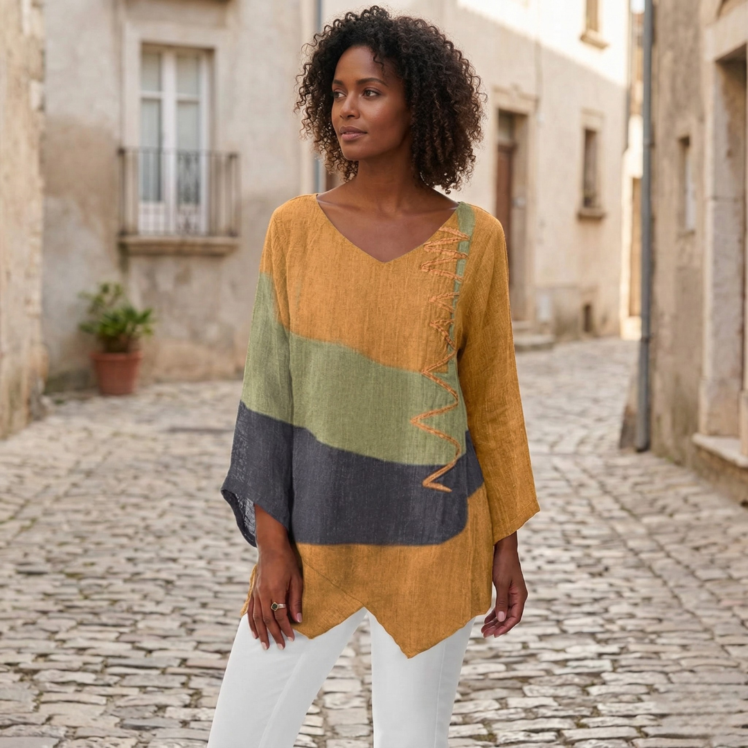 Ayla | Women’s Block V-Neck Tunic Top Loose Fit Blouse