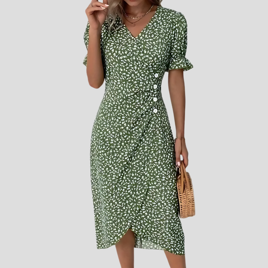 Liora | Women's Floral Wrap Midi Dress Chic