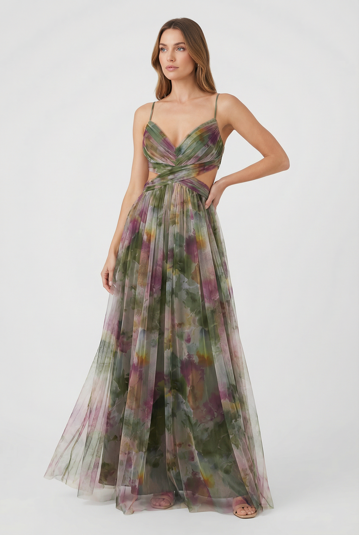 Sienna | Women's Floral Chiffon Maxi Dress Adjustable Elegant