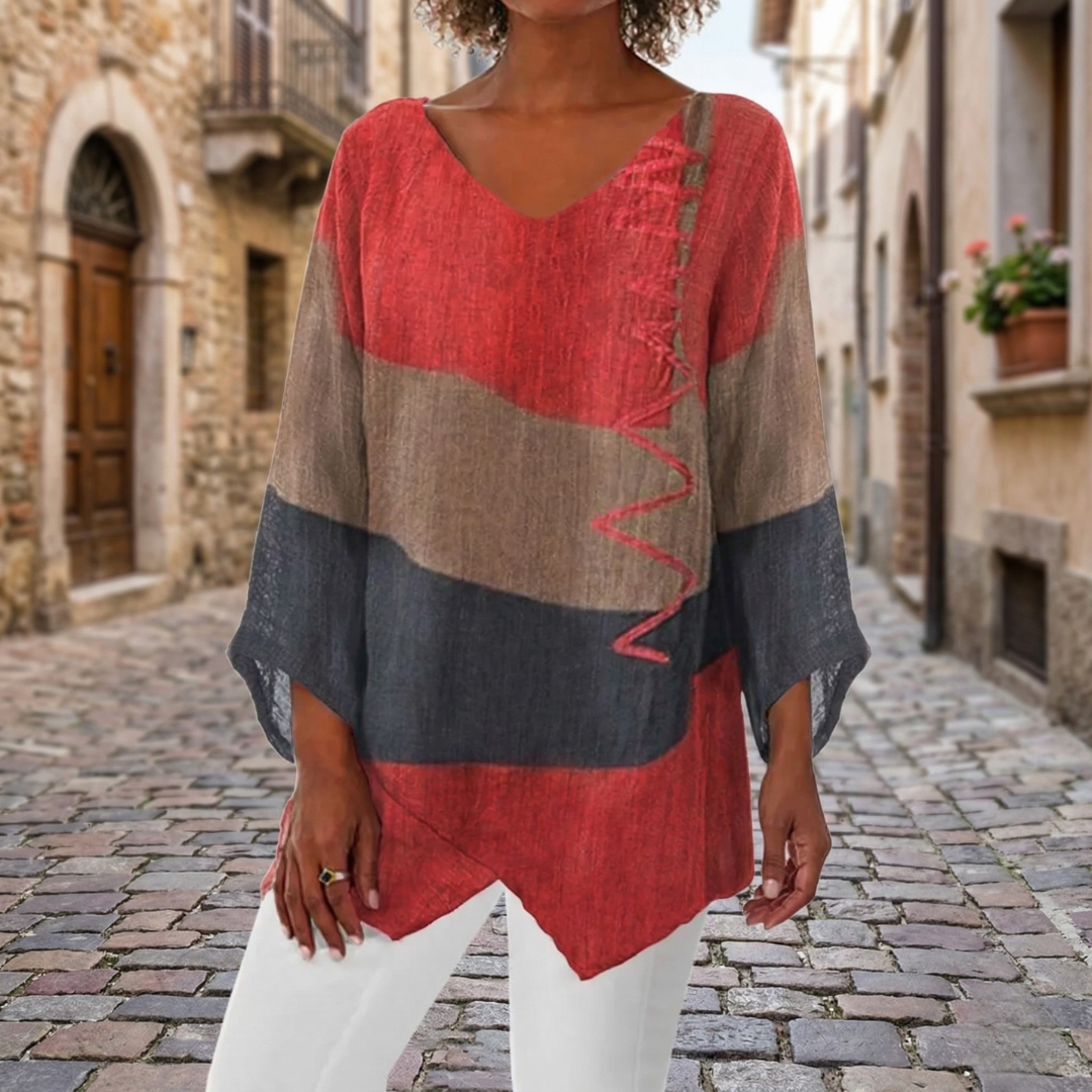 Ayla | Women’s Block V-Neck Tunic Top Loose Fit Blouse