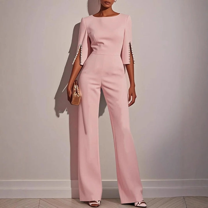 Zorina | Women's Pearl Trim Wide Leg Jumpsuit Elegant