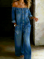 Elena | Women's Off Shoulder Denim Jumpsuit