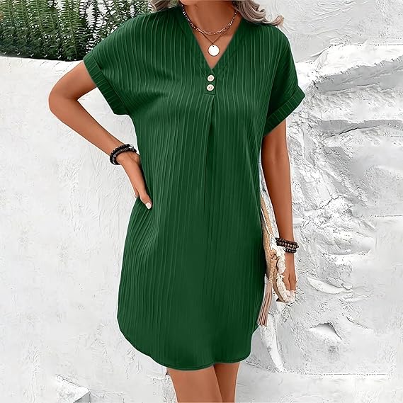 Isla | Women's V-Neck Button Summer Dress Elegant