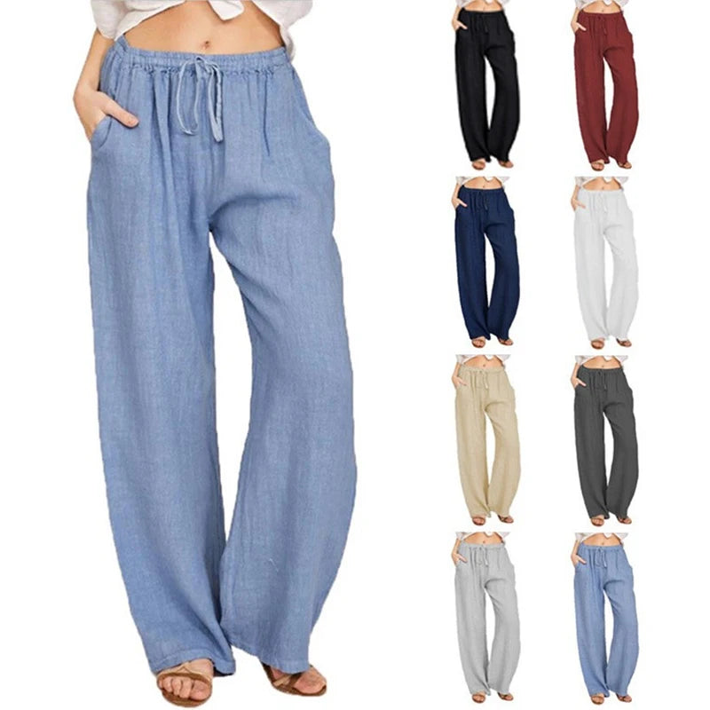 Mette | Women's Casual Drawstring Wide Leg Palazzo Trousers
