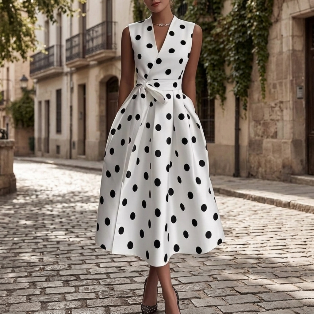 Sienna | Women's Elegant Polka Dot Midi Dress