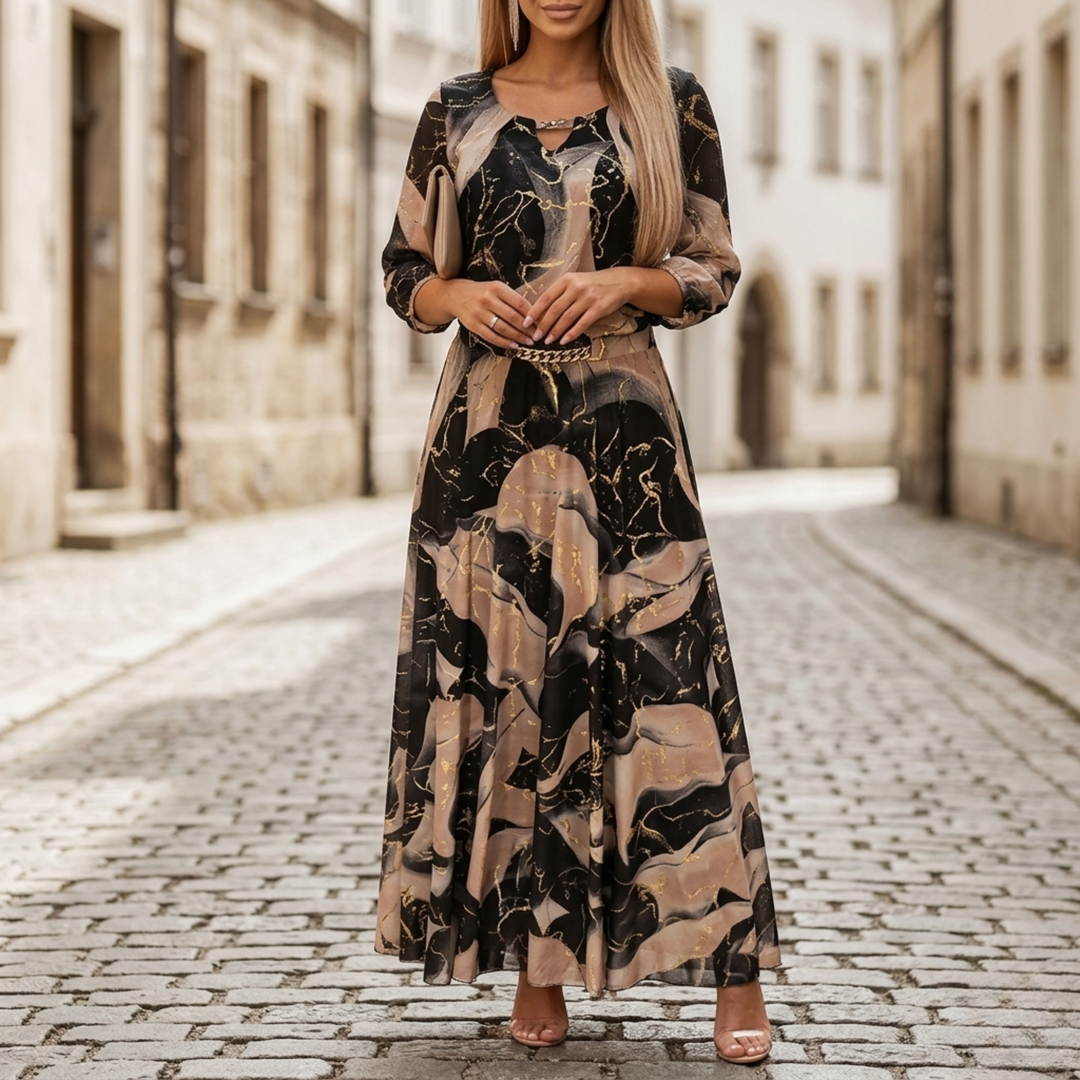 Elara | Women’s Printed V-Neck Long Sleeve Maxi Dress