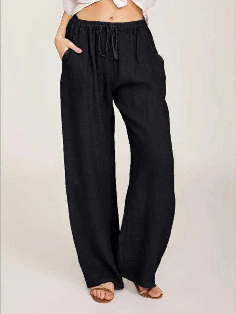 Mette | Women's Casual Drawstring Wide Leg Palazzo Trousers