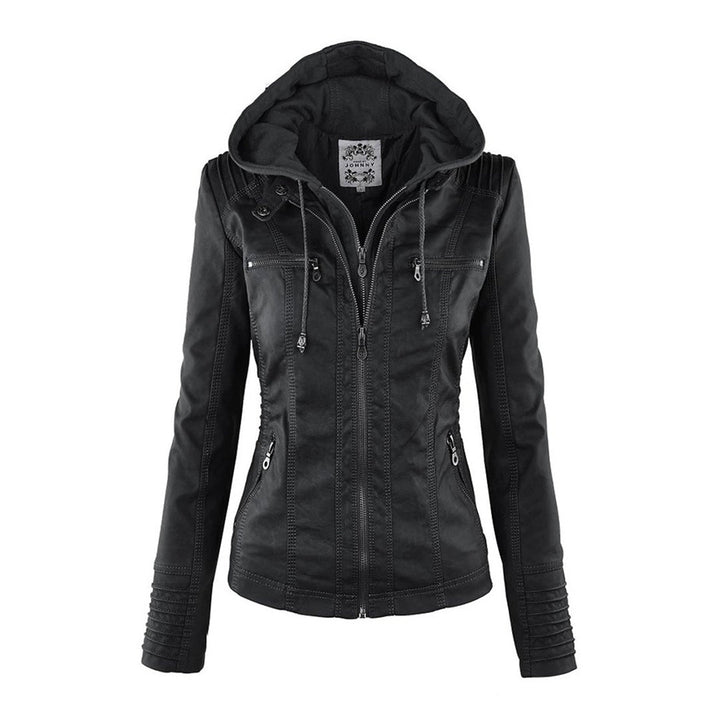 Pia | Modern leather jacket with hood