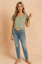 Auden | Women's Relaxed V-Neck Floral Casual Top