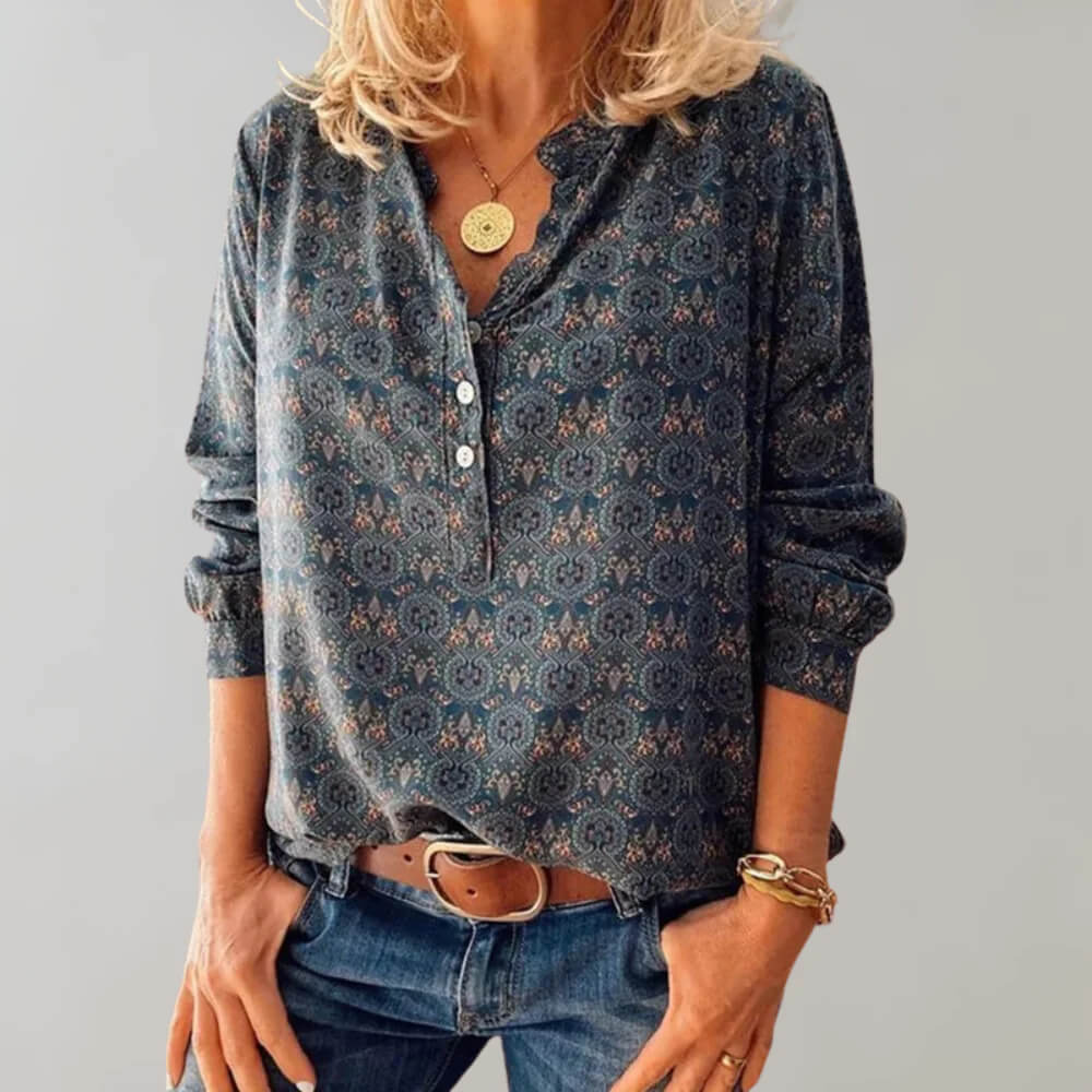 Isolde | Women’s Elegant Long Sleeve V-Neck Blouse