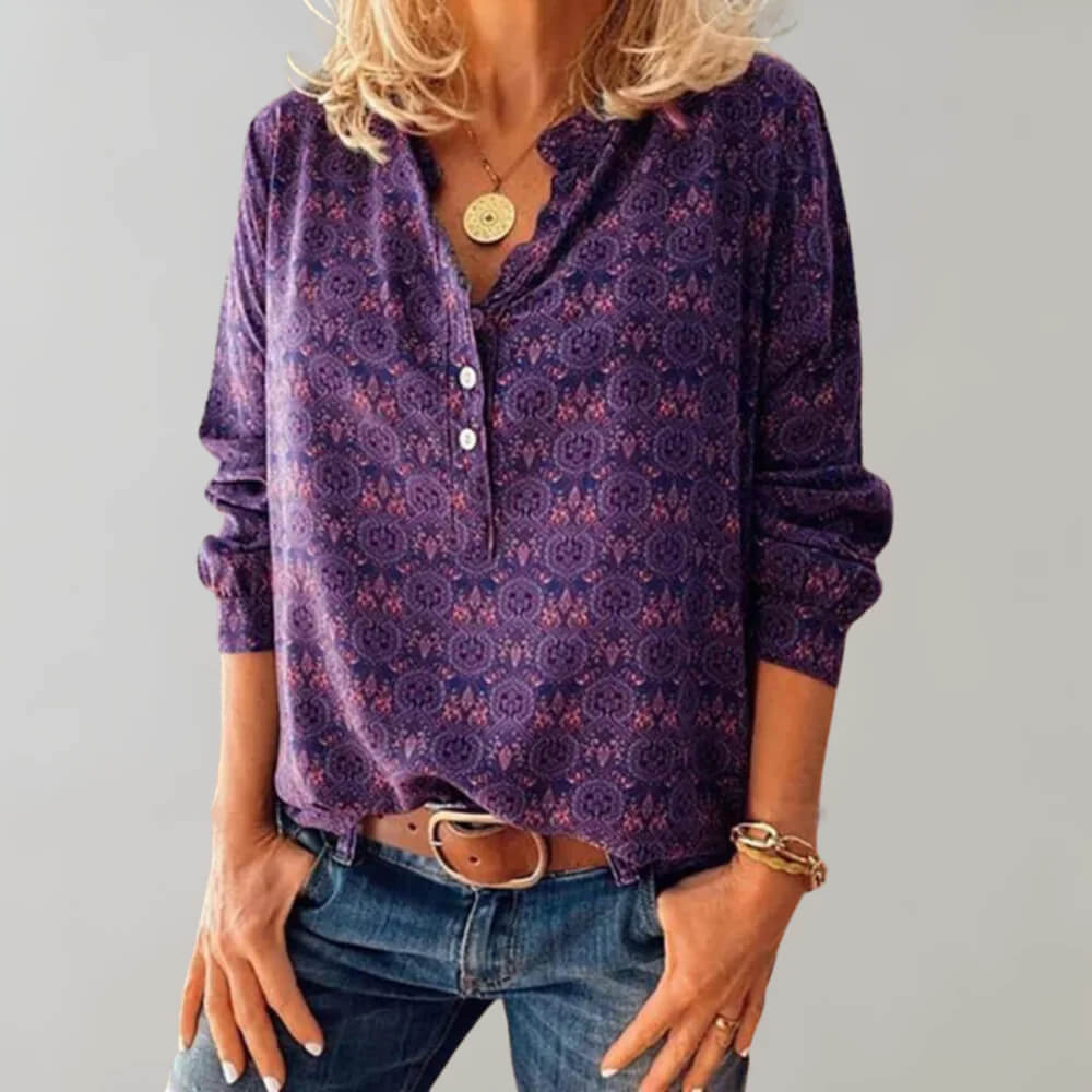 Isolde | Women’s Elegant Long Sleeve V-Neck Blouse