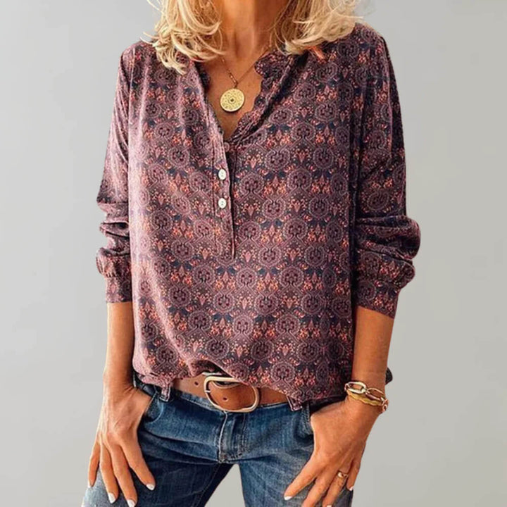 Isolde | Women’s Elegant Long Sleeve V-Neck Blouse