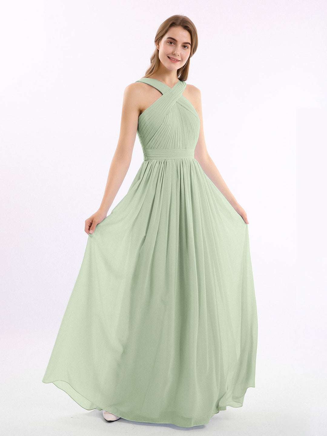 Wren | Women's Criss-Cross Pleated Maxi Dress