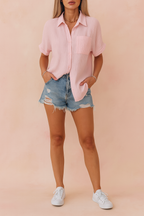Remi | Women's Relaxed Button Front Short Sleeve Top