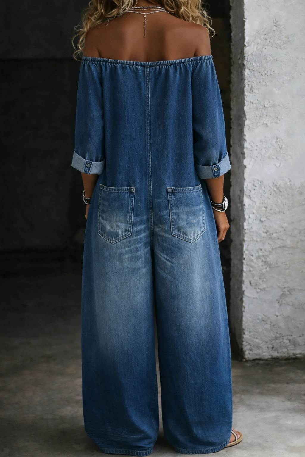 Elena | Women's Off Shoulder Denim Jumpsuit
