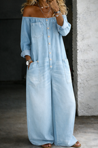 Elena | Women's Off Shoulder Denim Jumpsuit