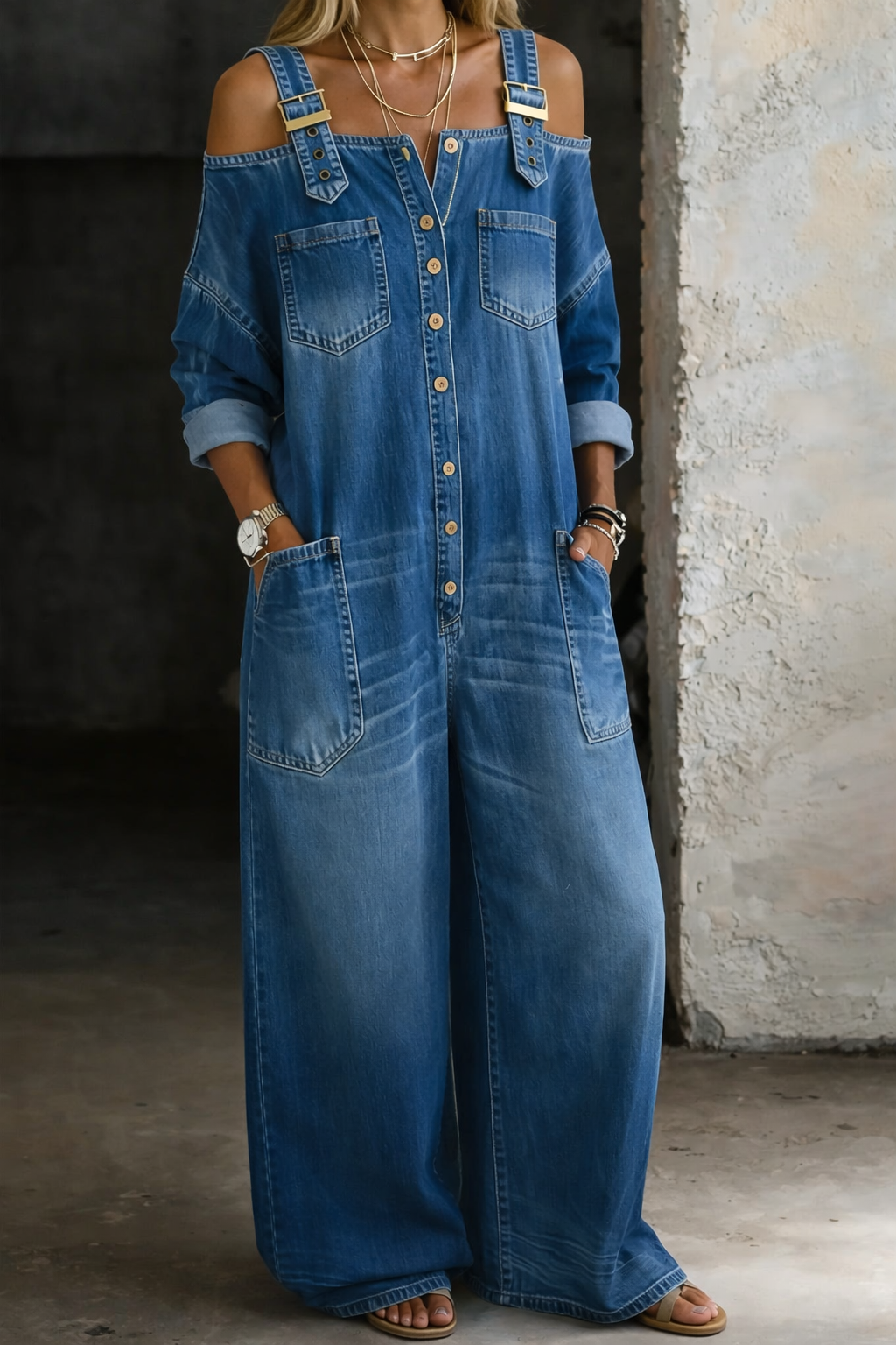 Sophia | Women's Off Shoulder Denim Jumpsuit