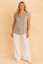 Thea | Women's Classic Short Sleeve Button Front Top