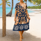 Elara | Women's Printed V-Neck Midi Dress Casual
