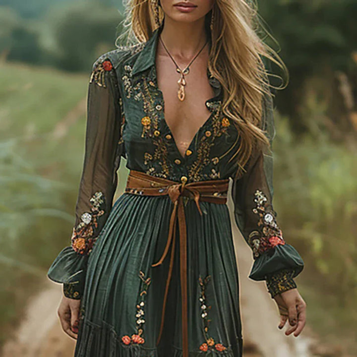 Isla | Women's Embroidered Bohemian V-Neck Maxi Dress