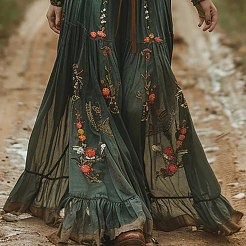 Isla | Women's Embroidered Bohemian V-Neck Maxi Dress
