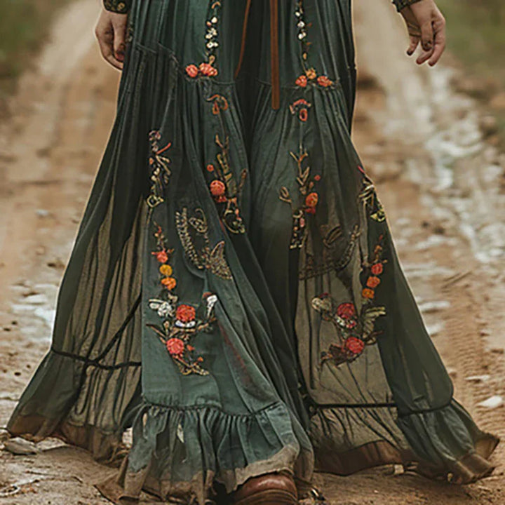 Isla | Women's Embroidered Bohemian V-Neck Maxi Dress