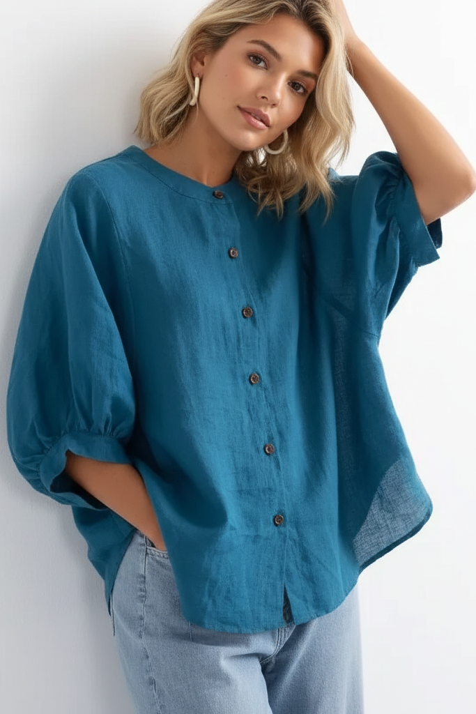 Priya | Women's Button-Front Loose Fit Blouse Casual