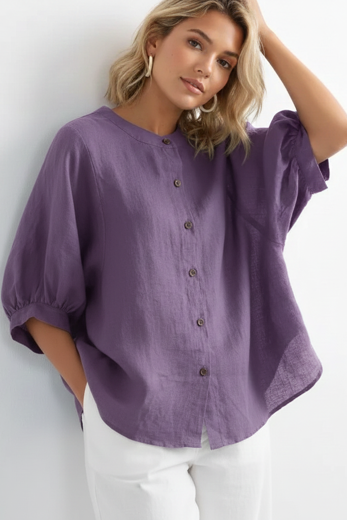 Priya | Women's Button-Front Loose Fit Blouse Casual
