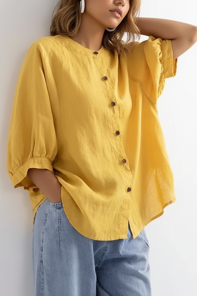 Priya | Women's Button-Front Loose Fit Blouse Casual
